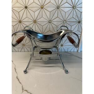 MCM‎ Chrome Gravy Boat with Teak Handles & Warmer
